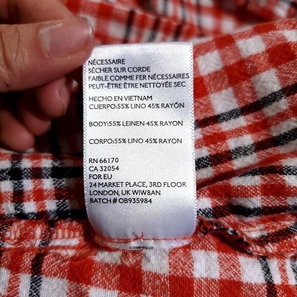 NEW Urban Outfitters UO Positano Linen Tie-Shoulder Midi Dress Red Gingham Small - Picture 10 of 10